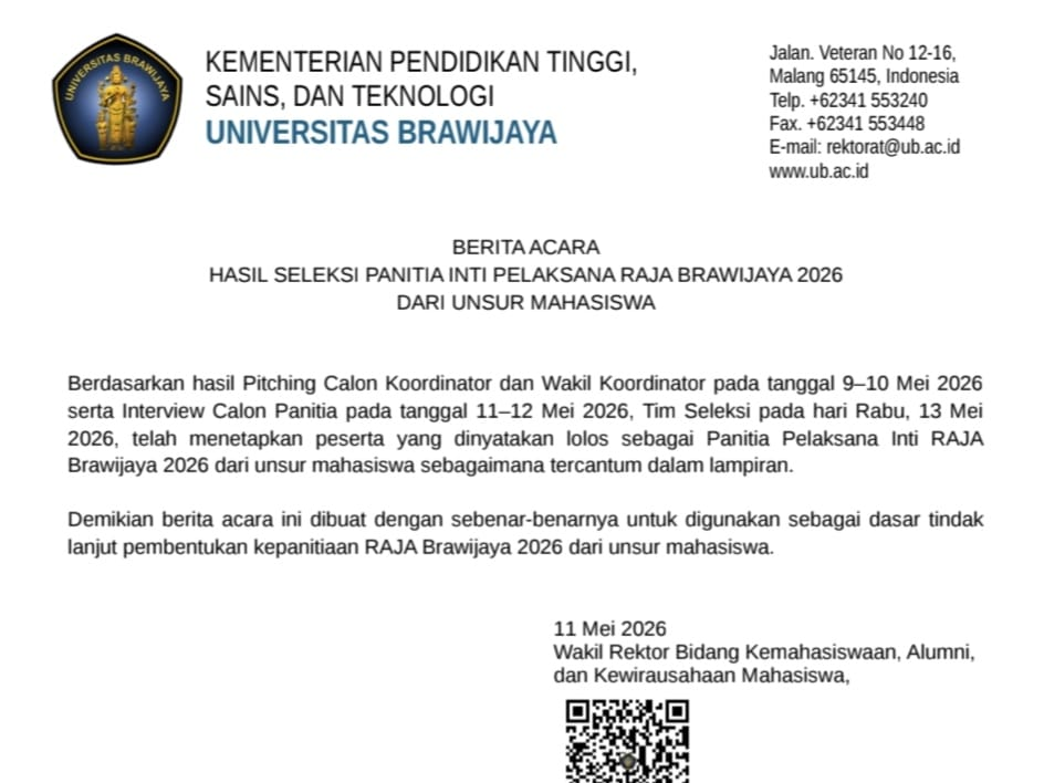 KOORDINATOR KESTARI RAJA BRAWIJAYA 2026 MENGUNDURKAN DIRI, PANITIA: PERGANTIAN SUDAH SESUAI PROSEDUR